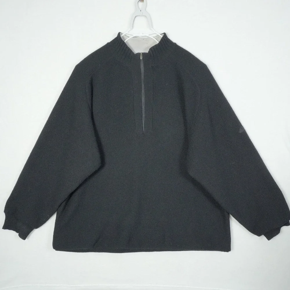 Adidas VTG 2003 Wool Knit Pullover Baggy Sweater Men's XL Black Lined 1/4 Zip‎